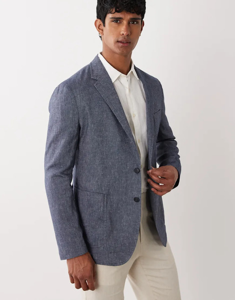  Mango Allen Linen Mix Blazer In Mid Blue 