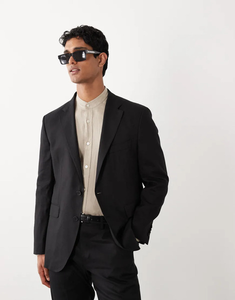  Mango Amalfi Linen Mix Blazer Co Ord In Black 