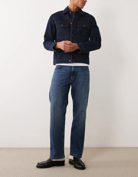  Mango Andreas Linen Blend Stright Fit Jeans In Indigo Blue 