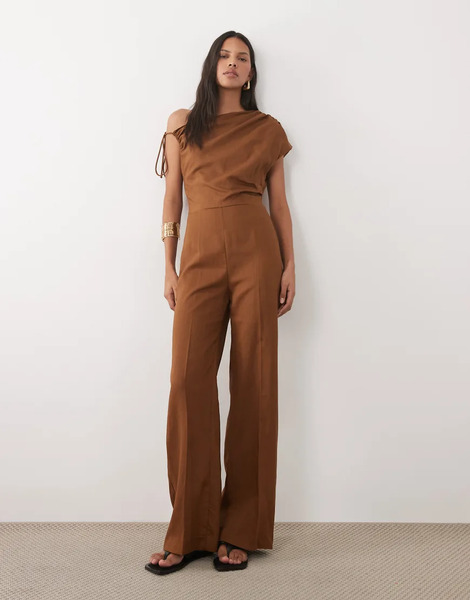  Mango Asymmetric Jumpsuit In Brown 