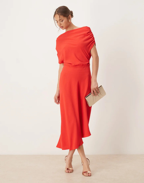  Mango Asymmetric Midi Dress In Red 