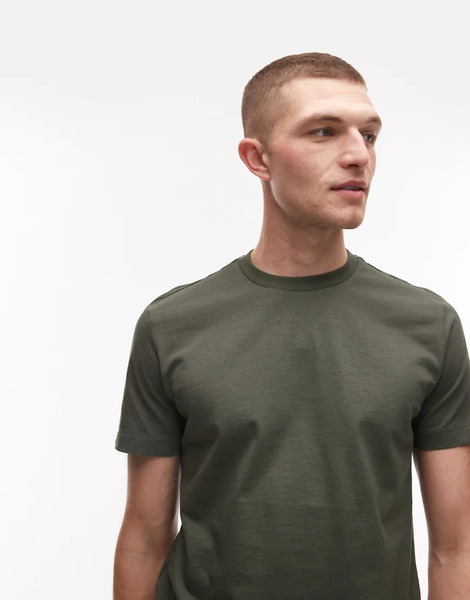  Mango Basic Short Sleeve T Shirt In Khaki Green 
