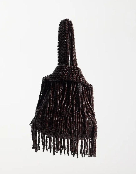  Mango Beaded Handbag In Brown 
