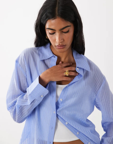  Mango Belize Oversized Shirt Co Ord In Blue Stripe 