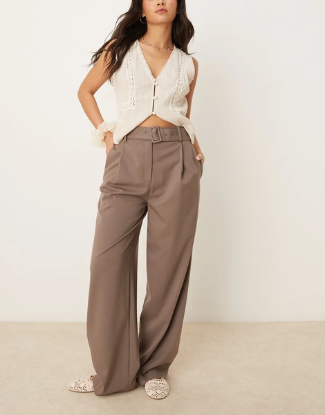  Mango Belted Straight Leg Trouser In Brown 