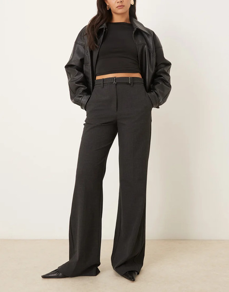  Mango Belted Tailored Trouser In Charcoal Grey 
