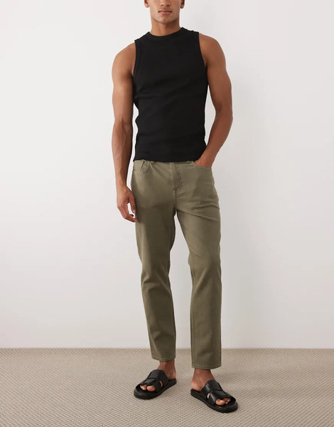  Mango Benc Tapered Fit Jeans In Khaki Green 