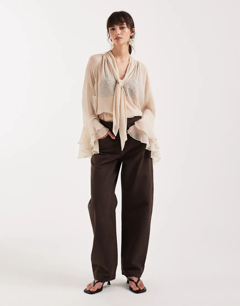  Mango Bet 100% Cotton Barrel Jean In Brown 