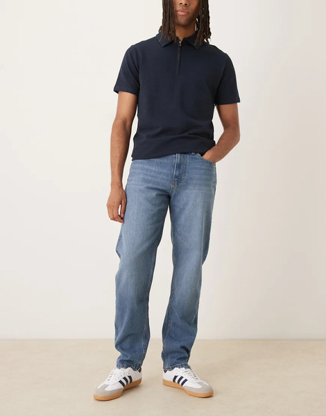  Mango Bob Cotton Tapered Jean In Mid Blue 