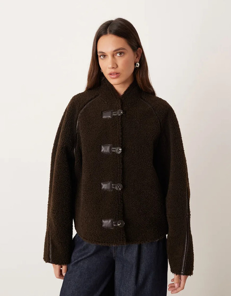  Mango Borg Collarless Reversable Jacket With Toggles In Black 