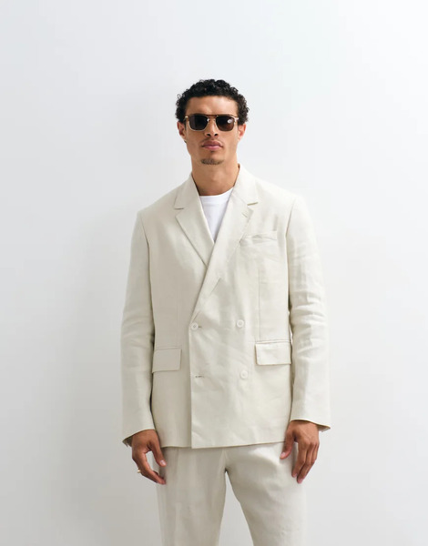  Mango Boston Linen Mix Double Breasted Blazer Co Ord In Ecru Neutral 