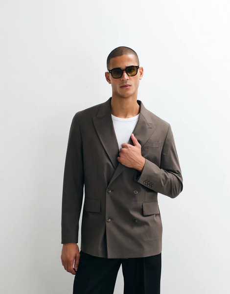  Mango Boston Regular Fit Double Breasted Suit Blazer Co Ord In Mid Brown 