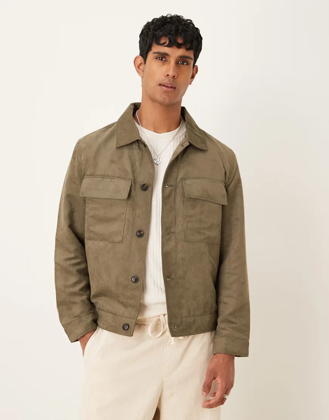  Mango Button Down Jacket In Green 
