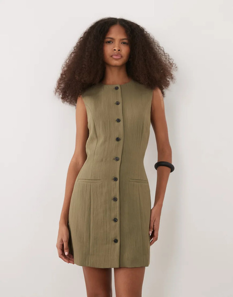  Mango Button Through Sleeveless Mini Dress In Green 