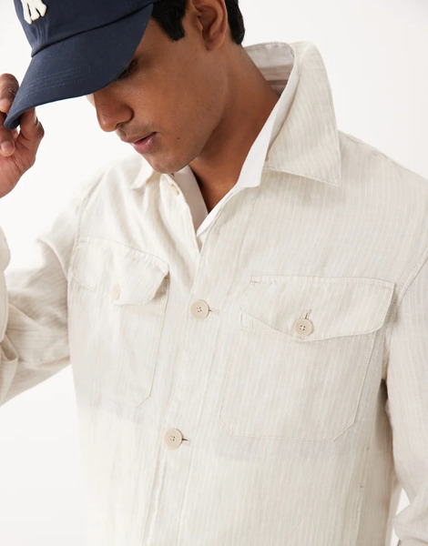  Mango Button Up Striped Overshirt In White 