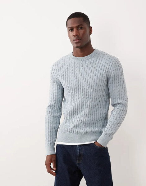  Mango Cable Knit Jumper In Pale Blue 