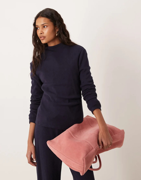  Mango Canela Ruched Side Long Sleeve Top Co Ord In Light Navy 