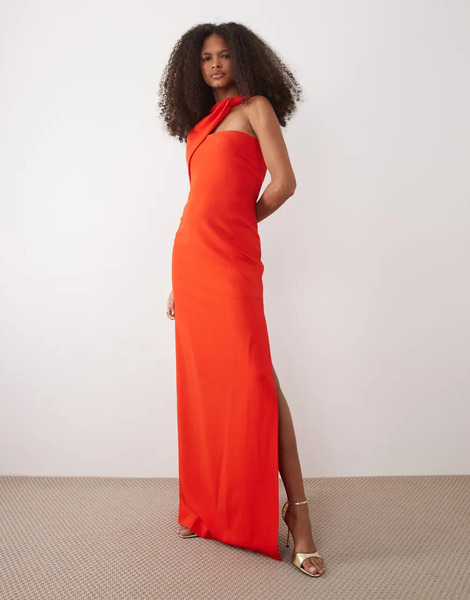  Mango Capsule Asymmetric Maxi Dress In Red 