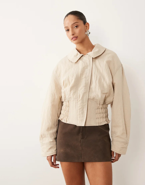  Mango Capsule Funnel Neck Jacket In Cream Neutral 