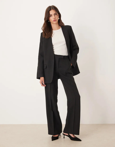  Mango Capsule Pleat Front Tailored Straight Trouser Co Ord In Black 