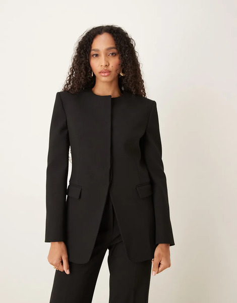  Mango Capsule Tailored Collarless Statement Shoulder Blazer Co Ord In Black 