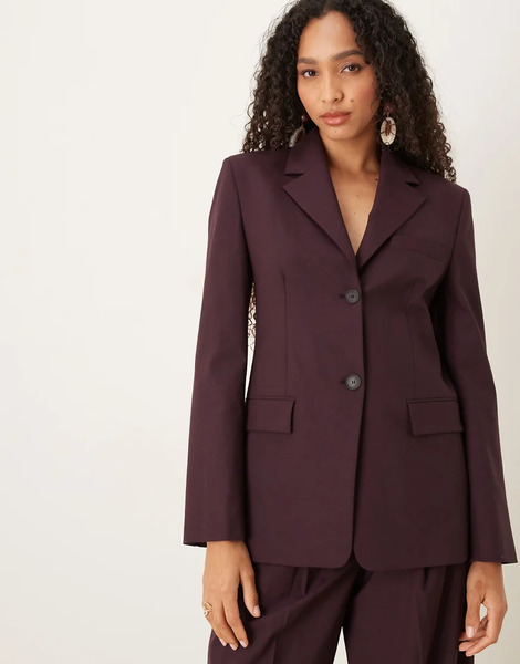  Mango Capsule Wool Mix Tailored Blazer Co Ord In Plum 