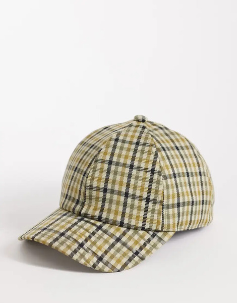 Mango Checked Cap In Beige Neutral 