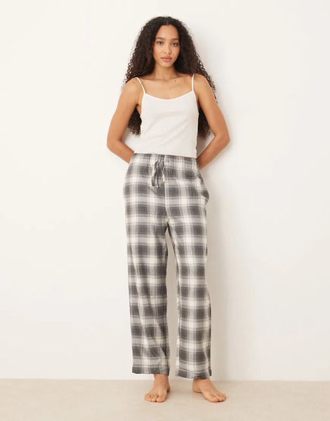  Mango Checked Flannel Pyjama Trousers In Grey 