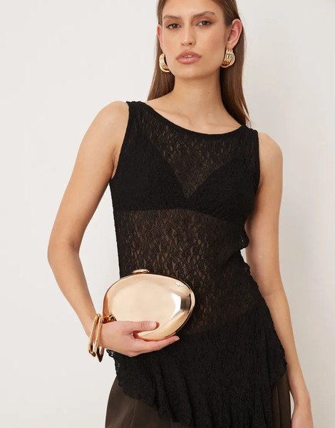  Mango Chrome Oval Clutch Bag In Copper 