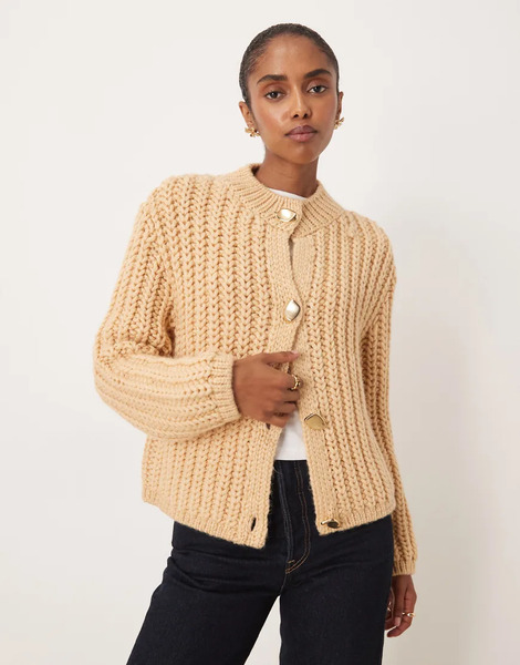  Mango Chunky Cardigan With Statement Buttons In Beige Neutral 