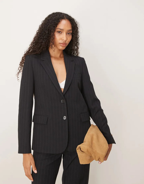  Mango Classic Blazer Co Ord In Navy Pinstripe 