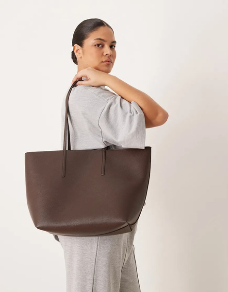  Mango Classic Faux Leather Tote Bag In Brown 