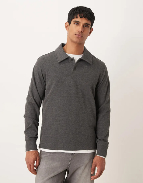  Mango Classic Polo Sweatshirt In Charcoal Grey 