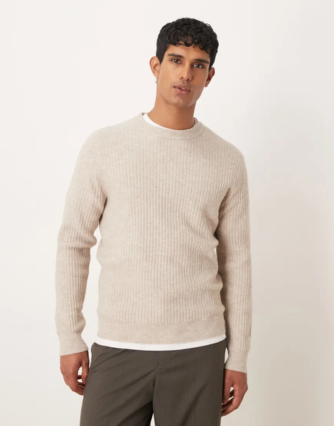  Mango Classic Relaxed Fit Ribbed Jumper In Ecru Neutral 