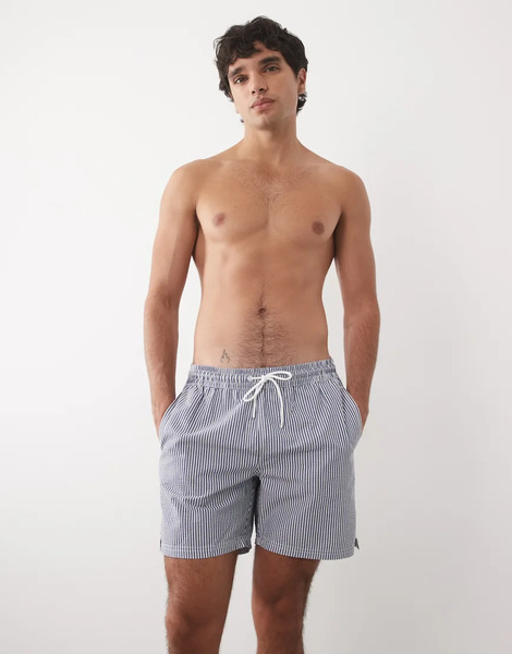  Mango Classic Seersucker Striped Shorts In Blue 