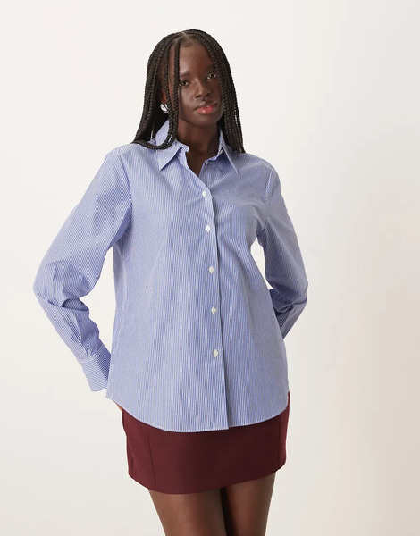  Mango Classic Shirt In Blue Pinstripe 