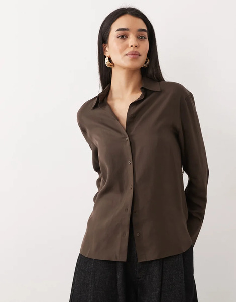  Mango Classic Shirt In Chocolate Brown 