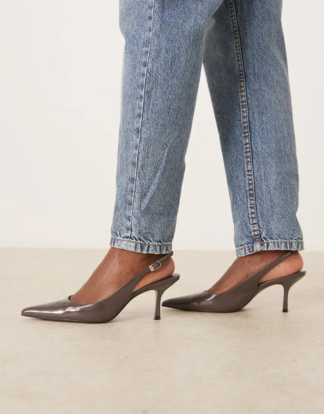  Mango Classic Sling Back Pointed Heel In Mushroom Brown 