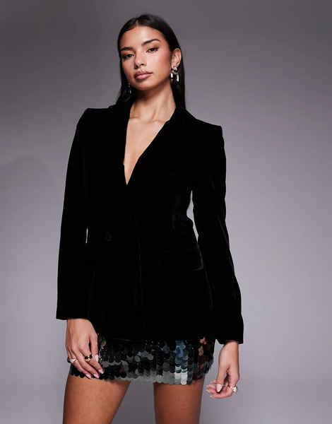  Mango Combi Velvet Blazer In Black 
