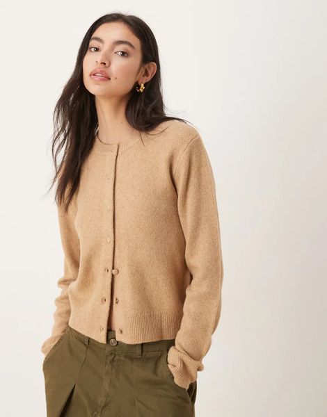  Mango Compact Knit Cardigan In Brown 