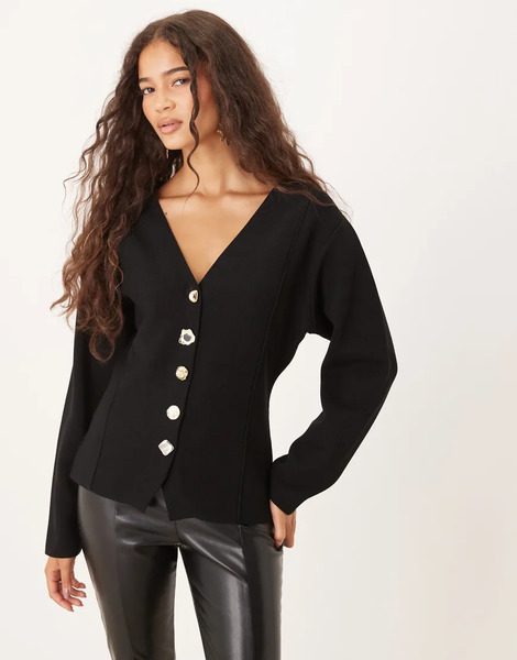  Mango Compact Knit Jacket With Statement Buttons In Black 