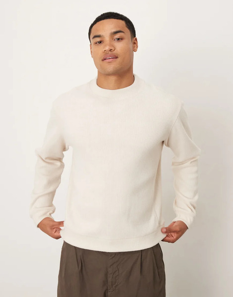 Mango Compact Knit Mock Neck Jumper In Ecru Neutral 