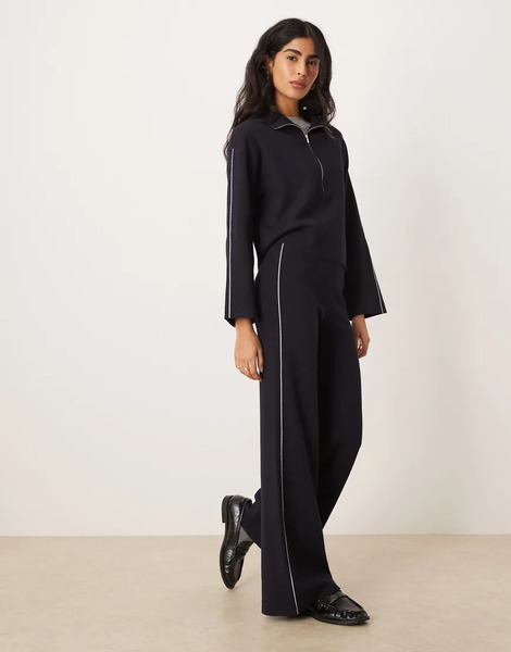  Mango Cosmus Jersey Trouser Co Ord With Side Stripe In Navy 