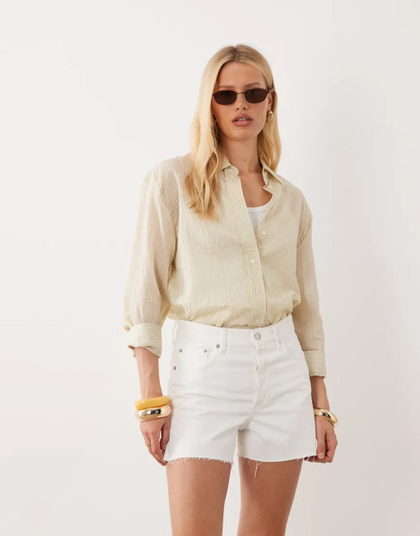  Mango 100% Cotton Denim Short In White 