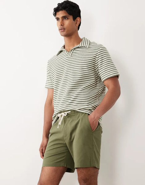 Mango Cotton Mix Draw String Shorts In Khaki Green 