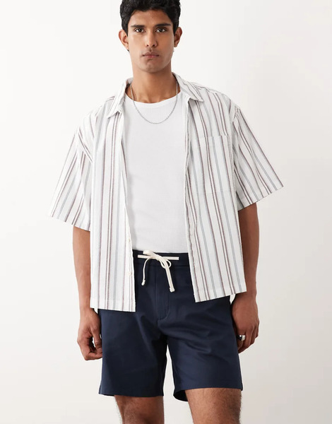  Mango Cotton Mix Draw String Shorts In Navy 