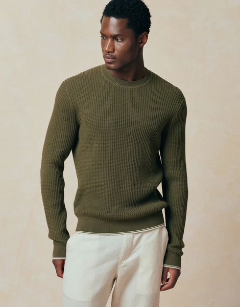  Mango Cotton Mix Knitted Sweater In Khaki Green 