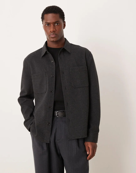  Mango Cotton Mix Shacket In Charcoal Grey 