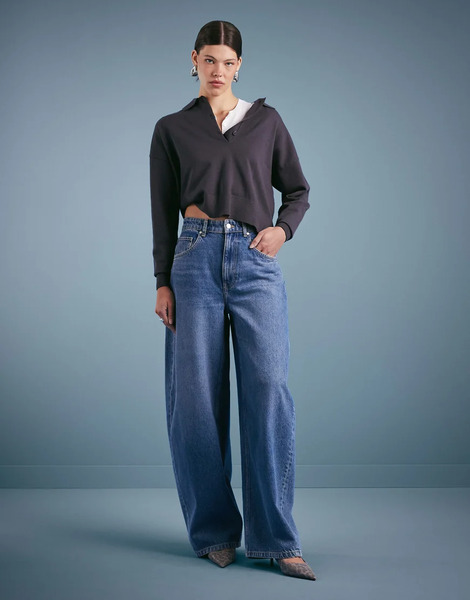  Mango Cotton Oversized Barrel Leg Jean In Medium Blue 