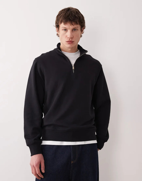  Mango 100% Cotton Quarter Zip Sweatshirt In Navy 